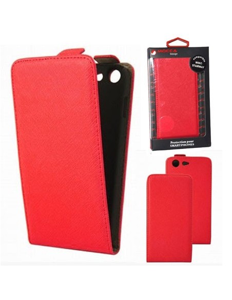CUSTODIA FLIP VERTICALE SLIM PELLE per WIKO STAIRWAY COLORE ROSSO ALTA QUALITA' MOCCA BLISTER
