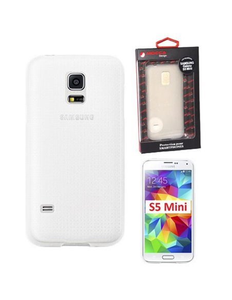 CUSTODIA GEL TPU SILICONE per SAMSUNG G800 GALAXY S5 MINI COLORE BIANCO-TRASPARENTE ALTA QUALITA' MOCCA BLISTER