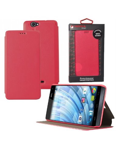 CUSTODIA FLIP ORIZZONTALE PELLE per WIKO GETAWAY CON STAND COLORE ROSA ALTA QUALITA' MOCCA BLISTER