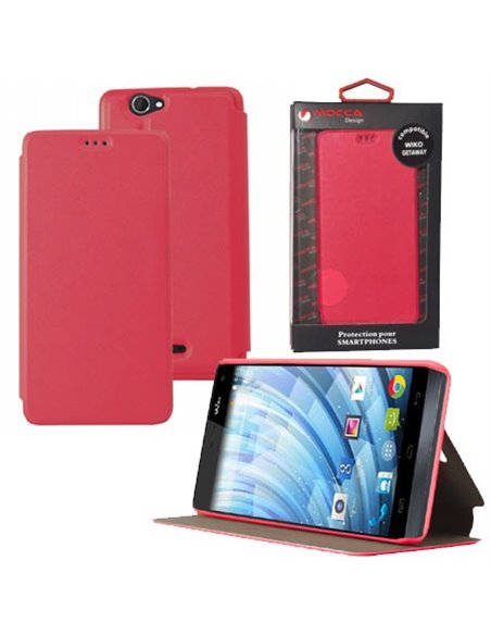 CUSTODIA FLIP ORIZZONTALE PELLE per WIKO GETAWAY CON STAND COLORE ROSA ALTA QUALITA' MOCCA BLISTER