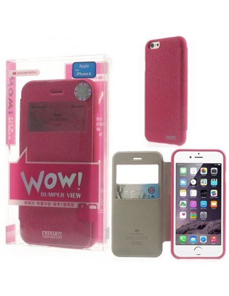 CUSTODIA FLIP ORIZZONTALE per APPLE IPHONE 6, IPHONE 6S 4.7' POLLICI CON FINESTRA ID E INTERNO IN TPU FUCSIA WOW! MERCURY BLISTE