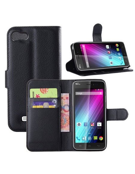 CUSTODIA FLIP ORIZZONTALE PELLE per WIKO LENNY CON TASCHE PORTA CARTE E STAND COLORE NERO