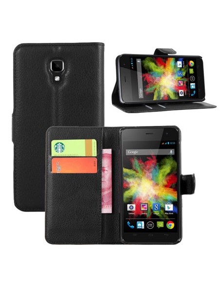 CUSTODIA FLIP ORIZZONTALE PELLE per WIKO BLOOM CON STAND, TASCHE PORTA CARTE E CHIUSURA MAGNETICA COLORE NERO