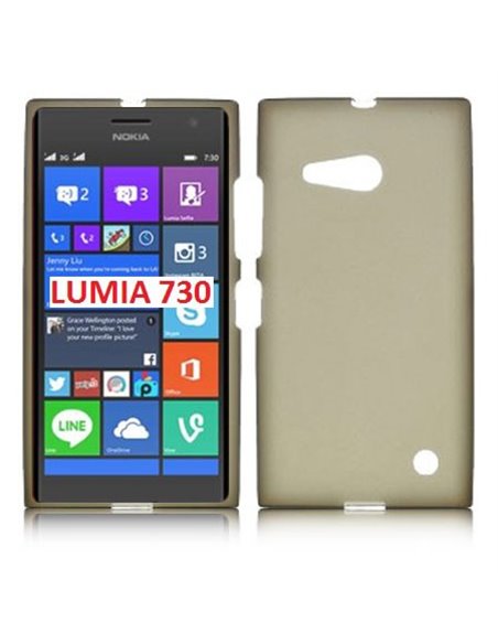 CUSTODIA GEL TPU SILICONE per NOKIA LUMIA 730 DUAL SIM, LUMIA 735 COLORE NERO TRASPARENTE