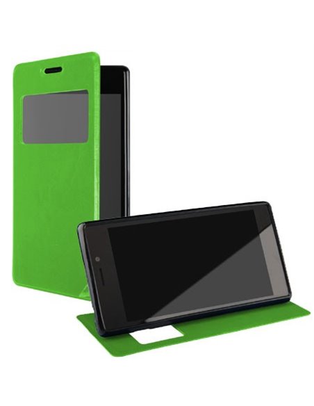 CUSTODIA FLIP ORIZZONTALE PELLE per SONY XPERIA M2 CON FINESTRA ID ED INTERNO IN TPU SILICONE COLORE VERDE