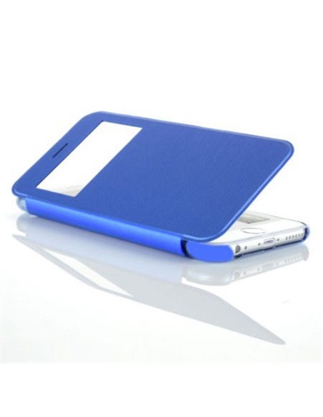 CUSTODIA FLIP ORIZZONTALE ULTRA SLIM per APPLE IPHONE 6, 6S 4.7' POLLICI CON FINESTRA IDENTIFICATIVO CHIAMANTE COLORE AZZURRO