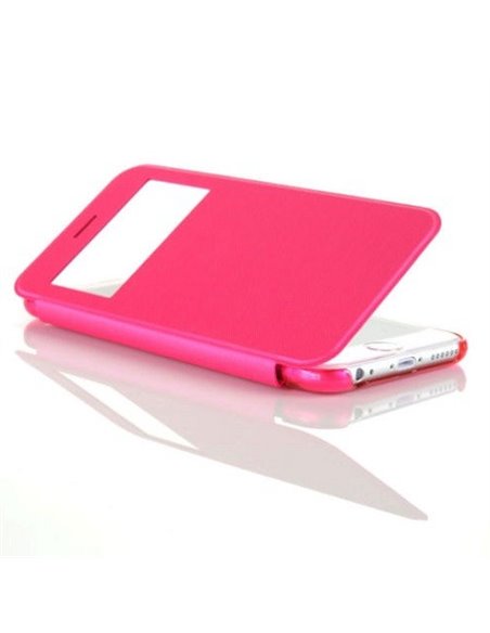 CUSTODIA FLIP ORIZZONTALE ULTRA SLIM per APPLE IPHONE 6, 6S 4.7' POLLICI CON FINESTRA IDENTIFICATIVO CHIAMANTE COLORE ROSA