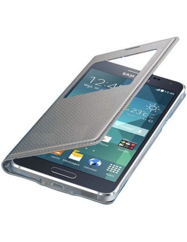 CUSTODIA S VIEW COVER ORIGINALE SAMSUNG ARGENTO EFFETTO PUNTINATO per G850 GALAXY ALPHA CON FINESTRA ID BLISTER