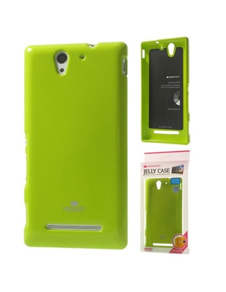 CUSTODIA GEL TPU SILICONE per SONY XPERIA C3 D2533 COLORE VERDE LUCIDO CON GLITTER ALTA QUALITA' MERCURY BLISTER