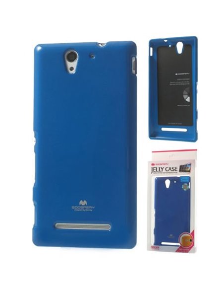 CUSTODIA GEL TPU SILICONE per SONY XPERIA C3 D2533 COLORE BLU LUCIDO CON GLITTER ALTA QUALITA' MERCURY BLISTER