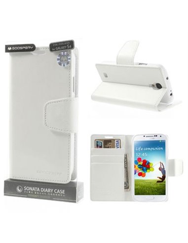 CUSTODIA FLIP ORIZZONTALE PELLE per SAMSUNG I9500 GALAXY S4, I9502, I9505 CON INTERNO IN TPU E STAND COLORE BIANCO SONATA BLISTE