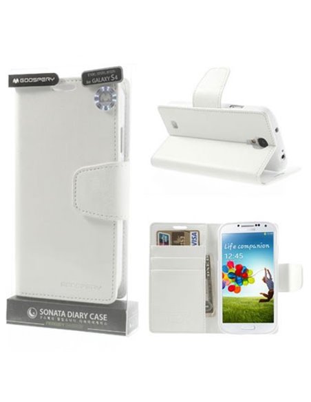 CUSTODIA FLIP ORIZZONTALE PELLE per SAMSUNG I9500 GALAXY S4, I9502, I9505 CON INTERNO IN TPU E STAND COLORE BIANCO SONATA BLISTE