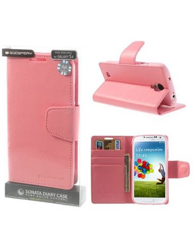 CUSTODIA FLIP ORIZZONTALE PELLE per SAMSUNG I9500 GALAXY S4, I9502, I9505 CON INTERNO IN TPU E STAND COLORE ROSA SONATA BLISTER