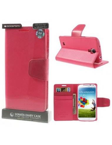 CUSTODIA FLIP ORIZZONTALE PELLE per SAMSUNG I9500 GALAXY S4, I9502, I9505 CON INTERNO IN TPU E STAND COLORE FUCSIA SONATA BLISTE