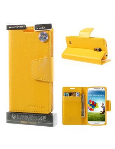 CUSTODIA FLIP ORIZZONTALE PELLE per SAMSUNG I9500 GALAXY S4, I9502, I9505 CON INTERNO IN TPU E STAND COLORE GIALLO SONATA BLISTE