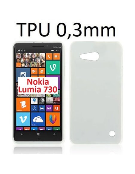 CUSTODIA GEL TPU SILICONE ULTRA SLIM 0,3mm per NOKIA LUMIA 730 DUAL SIM, LUMIA 735 COLORE BIANCO TRASPARENTE