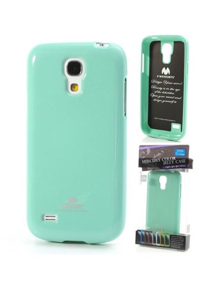 CUSTODIA GEL TPU SILICONE per SAMSUNG I9190 GALAXY S4 MINI COLORE VERDE ACQUA LUCIDO CON GLITTER ALTA QUALITA' MERCURY BLISTER