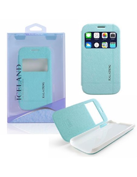 CUSTODIA FLIP ORIZZONTALE per APPLE IPHONE 6, IPHONE 6S 4.7' POLLICI CON FINESTRA ID COLORE AZZURRO ALTA QUALITA' ICELAND II KAL