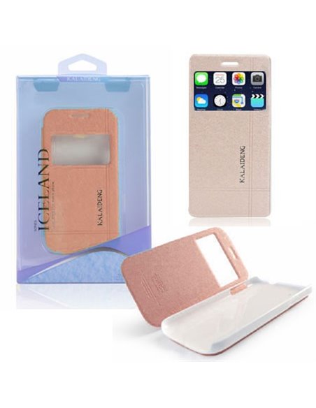 CUSTODIA FLIP ORIZZONTALE per APPLE IPHONE 6, IPHONE 6S 4.7' POLLICI CON FINESTRA ID COLORE ORO ALTA QUALITA' ICELAND II KALAIDE