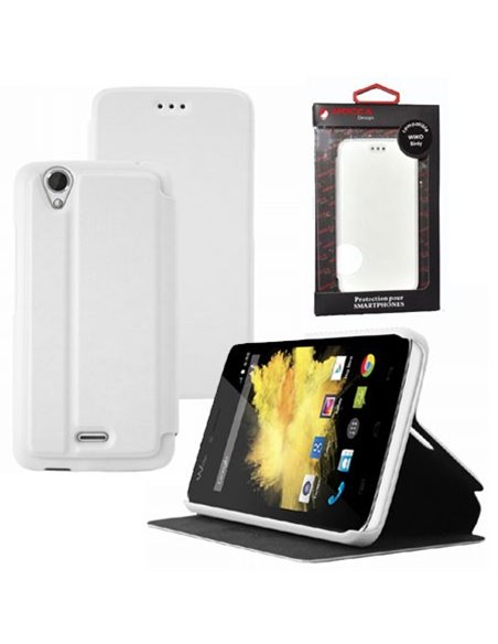 CUSTODIA FLIP ORIZZONTALE PELLE per WIKO BIRDY 4G CON STAND COLORE BIANCO ALTA QUALITA' MOCCA BLISTER