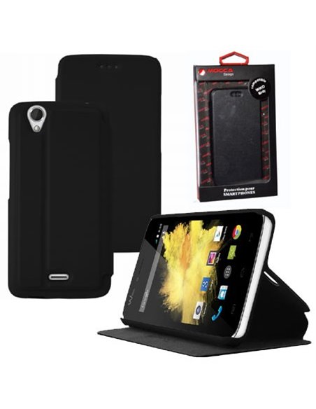 CUSTODIA FLIP ORIZZONTALE PELLE per WIKO BIRDY 4G CON STAND COLORE NERO ALTA QUALITA' MOCCA BLISTER