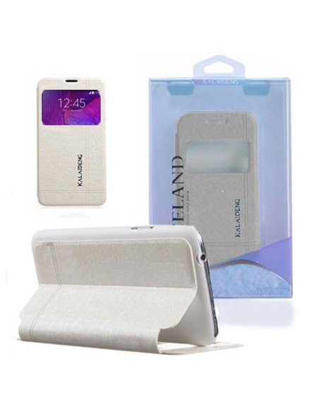 CUSTODIA FLIP ORIZZONTALE per SAMSUNG GALAXY NOTE 4 CON STAND E FINESTRA ID COLORE BIANCO ICELAND II BLISTER