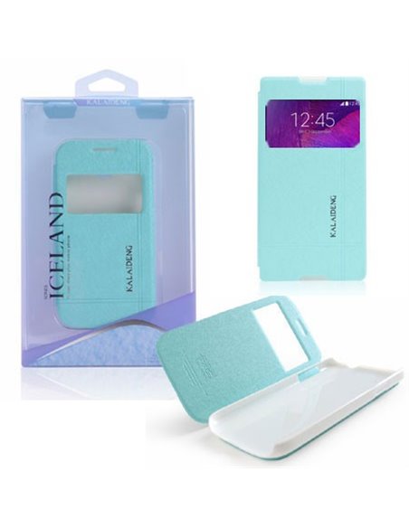 CUSTODIA FLIP ORIZZONTALE per SAMSUNG GALAXY NOTE 4 CON STAND E FINESTRA ID COLORE AZZURRO ICELAND II BLISTER