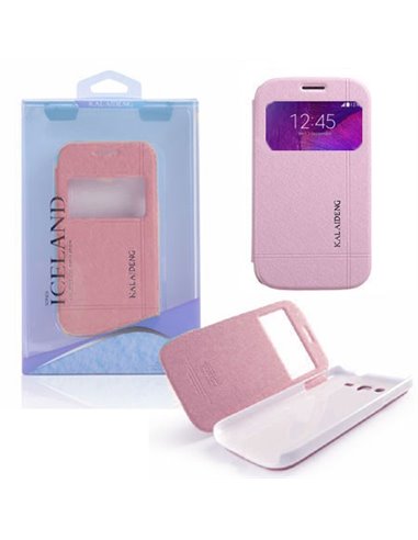 CUSTODIA FLIP ORIZZONTALE per SAMSUNG GALAXY NOTE 4 CON STAND E FINESTRA ID COLORE ROSA ICELAND II BLISTER
