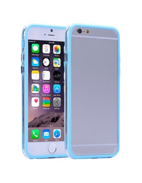 CUSTODIA GEL TPU SILICONE BUMPER per APPLE IPHONE 6, IPHONE 6S 4.7' POLLICI COLORE AZZURRO-TRASPARENTE-AZZURRO