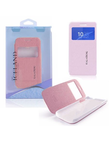 CUSTODIA FLIP ORIZZONTALE per SONY XPERIA Z3 COMPACT D5803, D5833 CON STAND E FINESTRA ID COLORE ROSA ICELAND II