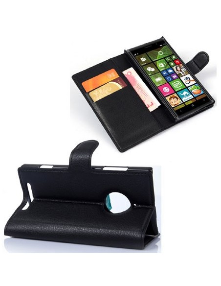 CUSTODIA FLIP ORIZZONTALE PELLE per NOKIA LUMIA 830 CON STAND, TASCHE PORTA CARTE E CHIUSURA MAGNETICA COLORE NERO