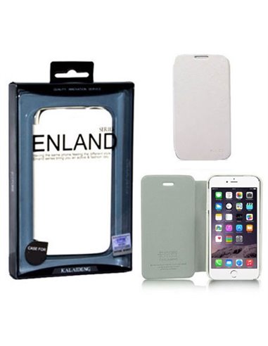 CUSTODIA FLIP ORIZZONTALE PELLE per APPLE IPHONE 6 PLUS, IPHONE 6S PLUS 5.5' POLLICI COLORE BIANCO BLISTER ENLAND