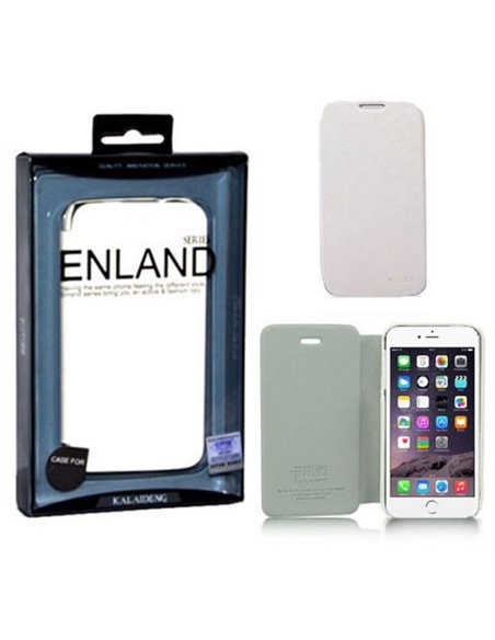 CUSTODIA FLIP ORIZZONTALE PELLE per APPLE IPHONE 6 PLUS, IPHONE 6S PLUS 5.5' POLLICI COLORE BIANCO BLISTER ENLAND