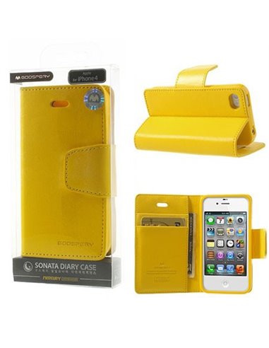 CUSTODIA FLIP ORIZZONTALE PELLE per APPLE IPHONE 4, IPHONE 4s CON INTERNO IN TPU E STAND COLORE GIALLO SONATA BLISTER