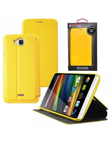 CUSTODIA FLIP ORIZZONTALE PELLE per WIKO SLIDE CON STAND COLORE GIALLO ALTA QUALITA' MOCCA BLISTER