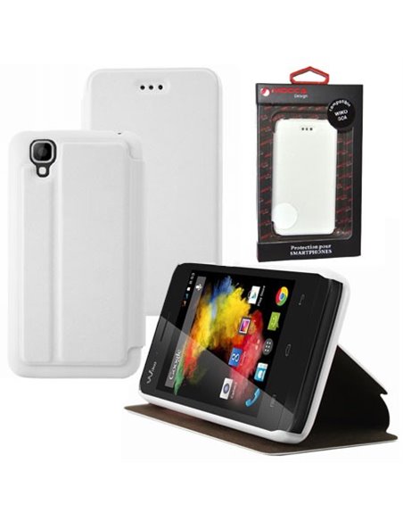 CUSTODIA FLIP ORIZZONTALE PELLE per WIKO GOA CON STAND COLORE BIANCO ALTA QUALITA' MOCCA BLISTER