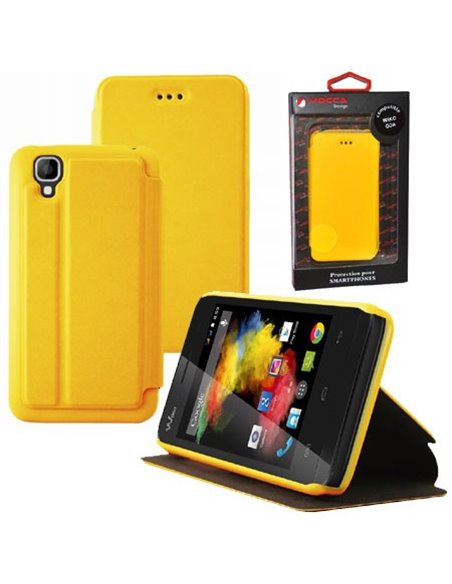 CUSTODIA FLIP ORIZZONTALE PELLE per WIKO GOA CON STAND COLORE GIALLO ALTA QUALITA' MOCCA BLISTER