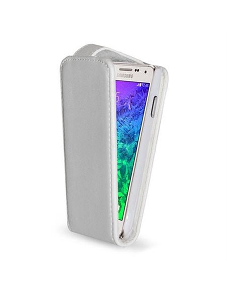 CUSTODIA FLIP VERTICALE PELLE per SAMSUNG G850 GALAXY ALPHA COLORE BIANCO