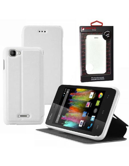 CUSTODIA FLIP ORIZZONTALE PELLE per WIKO KITE 4G CON STAND COLORE BIANCO ALTA QUALITA' MOCCA BLISTER