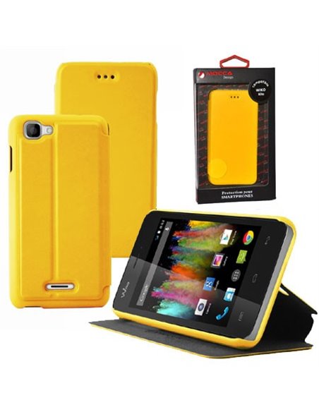 CUSTODIA FLIP ORIZZONTALE PELLE per WIKO KITE 4G CON STAND COLORE GIALLO ALTA QUALITA' MOCCA BLISTER