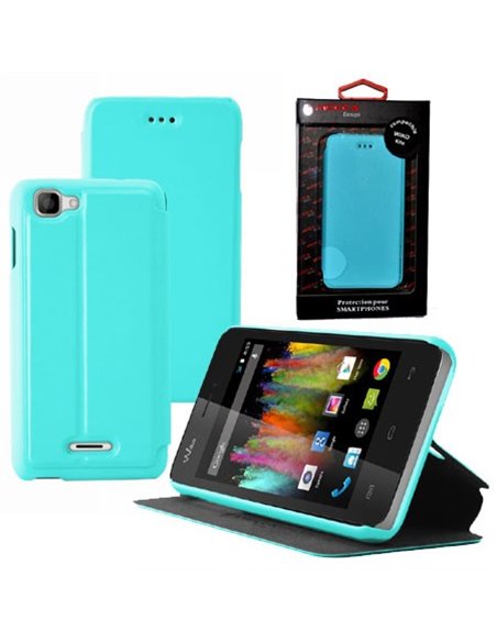 CUSTODIA FLIP ORIZZONTALE PELLE per WIKO KITE 4G CON STAND COLORE AZZURRO ALTA QUALITA' MOCCA BLISTER