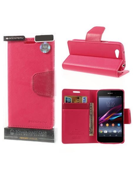 CUSTODIA FLIP ORIZZONTALE PELLE per SONY XPERIA Z1 CON INTERNO IN TPU SILICONE E STAND FUCSIA SONATA BLISTER