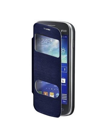 CUSTODIA FLIP ORIZZONTALE per SAMSUNG S7270 GALAXY ACE 3 CON DOPPIA FINESTRA IDENTIFICATIVO CHIAMANTE COLORE BLU