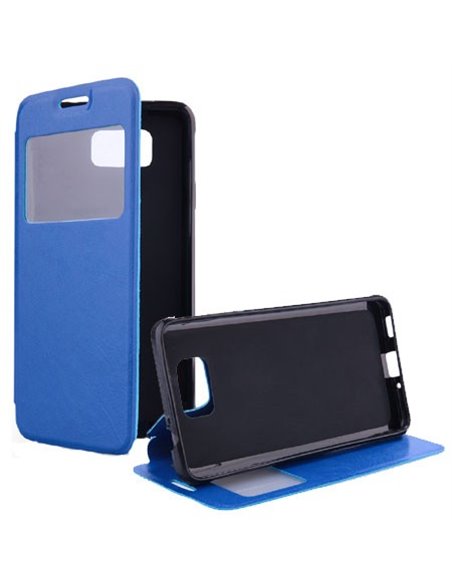 CUSTODIA FLIP ORIZZONTALE PELLE per SAMSUNG G850 GALAXY ALPHA  CON STAND, FINESTRA ID ED INTERNO IN TPU SILICONE COLORE BLU