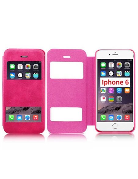 CUSTODIA FLIP ORIZZONTALE per APPLE IPHONE 6, IPHONE 6S 4.7' POLLICI CON DOPPIA FINESTRA IDENTIFICATIVO CHIAMANTE COLORE ROSA