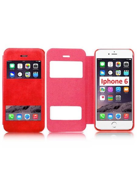 CUSTODIA FLIP ORIZZONTALE per APPLE IPHONE 6, IPHONE 6S 4.7' POLLICI CON DOPPIA FINESTRA IDENTIFICATIVO CHIAMANTE COLORE ROSSO