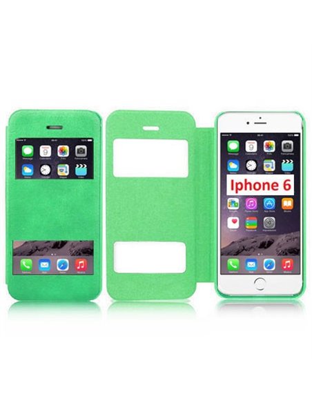 CUSTODIA FLIP ORIZZONTALE per APPLE IPHONE 6, IPHONE 6S 4.7' POLLICI CON DOPPIA FINESTRA IDENTIFICATIVO CHIAMANTE COLORE VERDE