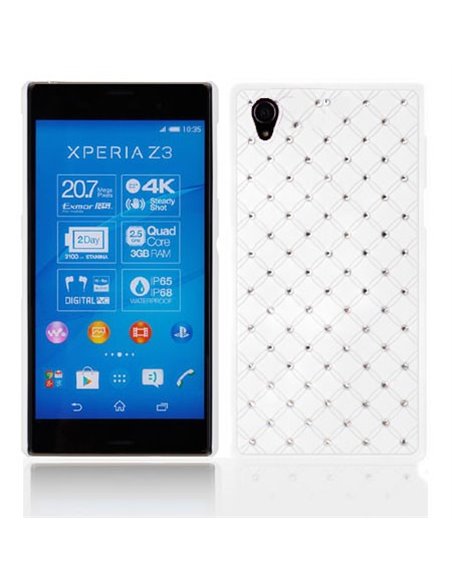 CUSTODIA BACK RIGIDA CON BRILLANTINI per SONY XPERIA Z3 COLORE BIANCO