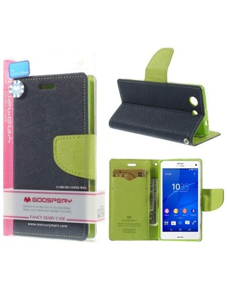 CUSTODIA FLIP ORIZZONTALE per SONY XPERIA Z3 COMPACT CON INTERNO IN TPU, STAND E PORTA CARTE BLU FANCY DIARY BLISTER MERCURY