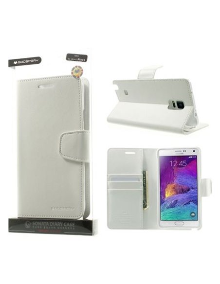 CUSTODIA FLIP ORIZZONTALE PELLE per SAMSUNG GALAXY NOTE 4 CON INTERNO IN TPU E STAND COLORE BIANCO SONATA BLISTER